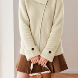 Casual Oversized Lapel Asymmetrical Zip-Up Knit Cardigan - liwisi