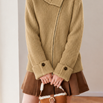 Casual Oversized Lapel Asymmetrical Zip-Up Knit Cardigan - liwisi
