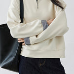 Casual Layered Look Sweatshirt with Plaid Panels and Half Placket - liwisi