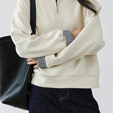 Casual Layered Look Sweatshirt with Plaid Panels and Half Placket - liwisi