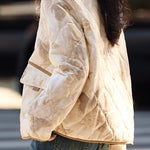 Casual Stand Collar Diamond Quilted Padded Jacket with Blurred Print - liwisi
