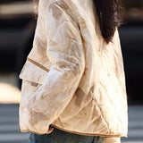 Casual Stand Collar Diamond Quilted Padded Jacket with Blurred Print - liwisi