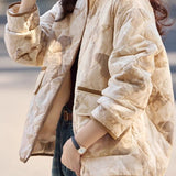 Casual Stand Collar Diamond Quilted Padded Jacket with Blurred Print - liwisi