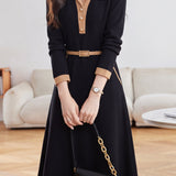 Versatile Colorblock Belted Waist Dress - liwisi