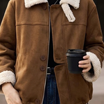Vintage Suede-Look Cropped Warm Jacket with Faux Fur Lapel - liwisi