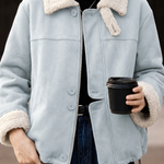 Vintage Suede-Look Cropped Warm Jacket with Faux Fur Lapel - liwisi