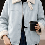 Vintage Suede-Look Cropped Warm Jacket with Faux Fur Lapel - liwisi