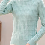 Chic Mock Neck Knit Sweater with Subtle Geometric Pattern - liwisi