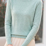 Chic Mock Neck Knit Sweater with Subtle Geometric Pattern - liwisi