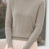 Chic Mock Neck Knit Sweater with Subtle Geometric Pattern - liwisi