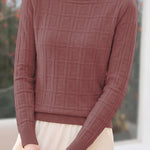 Chic Mock Neck Knit Sweater with Subtle Geometric Pattern - liwisi