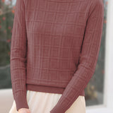 Chic Mock Neck Knit Sweater with Subtle Geometric Pattern - liwisi