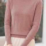 Chic Mock Neck Knit Sweater with Subtle Geometric Pattern - liwisi