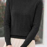 Chic Mock Neck Knit Sweater with Subtle Geometric Pattern - liwisi