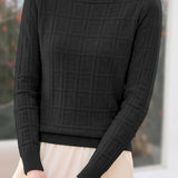 Chic Mock Neck Knit Sweater with Subtle Geometric Pattern - liwisi