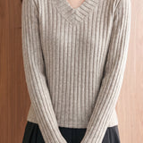 Chic V-Neck Wide Ribbed Knit Sweater - liwisi