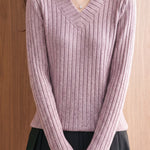 Chic V-Neck Wide Ribbed Knit Sweater - liwisi
