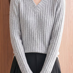 Chic V-Neck Wide Ribbed Knit Sweater - liwisi