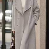 Chic Double Breasted Notched Lapel Wool Blend Coat - liwisi