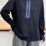 Casual Colorblock Hooded Half Zip Long Sleeve Sweatshirt - liwisi