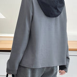 Casual Colorblock Hooded Half Zip Long Sleeve Sweatshirt - liwisi