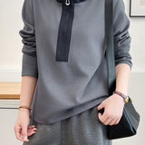 Casual Colorblock Hooded Half Zip Long Sleeve Sweatshirt - liwisi