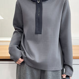 Casual Colorblock Hooded Half Zip Long Sleeve Sweatshirt - liwisi