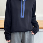 Casual Colorblock Hooded Half Zip Long Sleeve Sweatshirt - liwisi