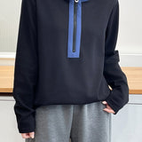 Casual Colorblock Hooded Half Zip Long Sleeve Sweatshirt - liwisi