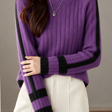 Chic Turtleneck Colorblock Ribbed Long Sleeve Knit Sweater - liwisi