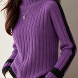Chic Turtleneck Colorblock Ribbed Long Sleeve Knit Sweater - liwisi
