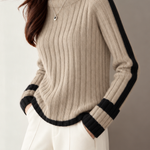 Chic Turtleneck Colorblock Ribbed Long Sleeve Knit Sweater - liwisi