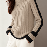 Chic Turtleneck Colorblock Ribbed Long Sleeve Knit Sweater - liwisi
