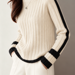 Chic Turtleneck Colorblock Ribbed Long Sleeve Knit Sweater - liwisi