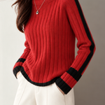 Chic Turtleneck Colorblock Ribbed Long Sleeve Knit Sweater - liwisi