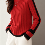 Chic Turtleneck Colorblock Ribbed Long Sleeve Knit Sweater - liwisi