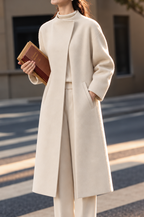Chic Stand Collar Mid-Length Wool Blend Coat - liwisi