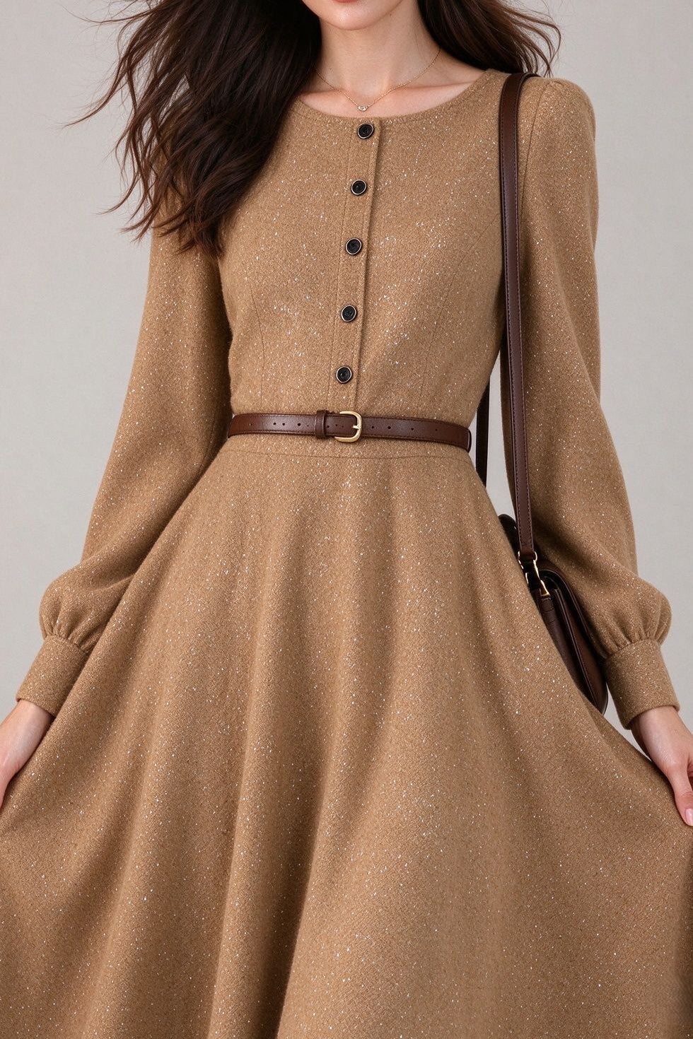 French Chic Crew Neck Balloon Sleeve Dress - liwisi