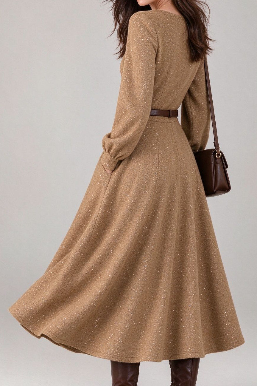 French Chic Crew Neck Balloon Sleeve Dress - liwisi