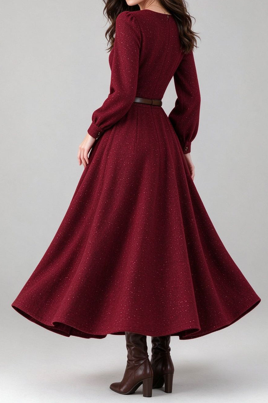 French Chic Crew Neck Balloon Sleeve Dress - liwisi