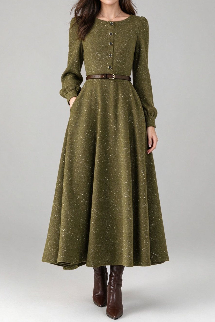 French Chic Crew Neck Balloon Sleeve Dress - liwisi