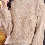 Delicate Crew Neck Beaded Balloon Sleeve Knit Sweater - liwisi