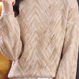 Delicate Crew Neck Beaded Balloon Sleeve Knit Sweater - liwisi