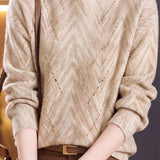 Delicate Crew Neck Beaded Balloon Sleeve Knit Sweater - liwisi