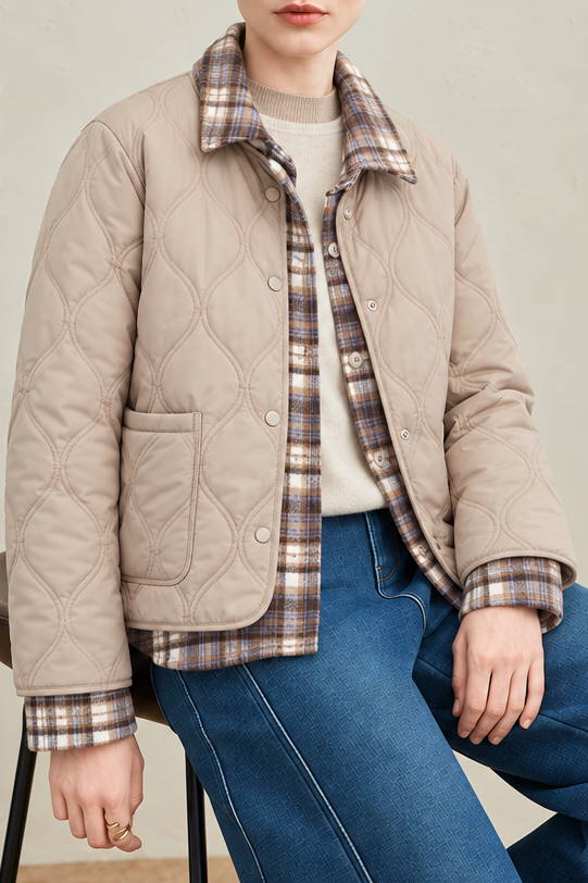 Casual Diamond Quilted Collared Padded Jacket - liwisi