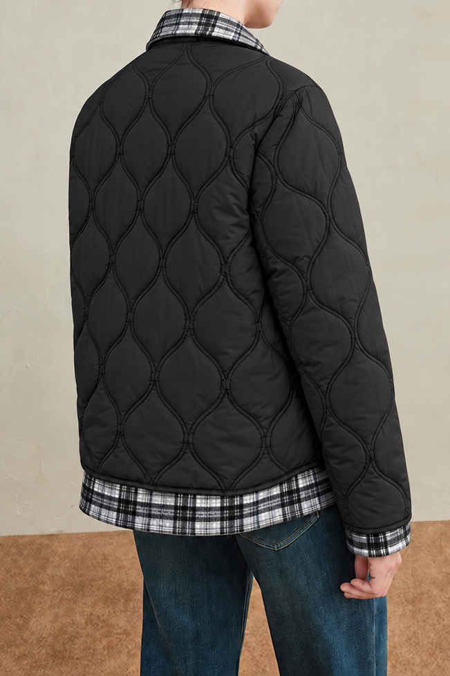 Casual Diamond Quilted Collared Padded Jacket - liwisi