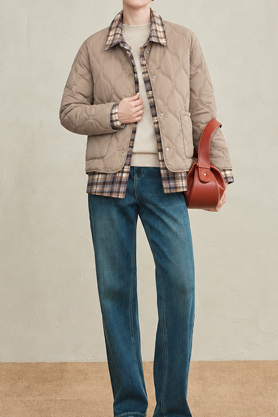 Casual Diamond Quilted Collared Padded Jacket - liwisi