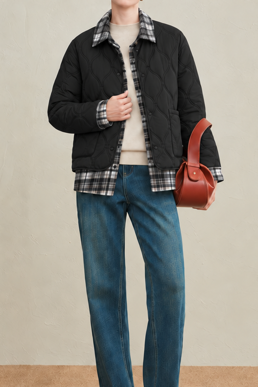 Casual Diamond Quilted Collared Padded Jacket - liwisi