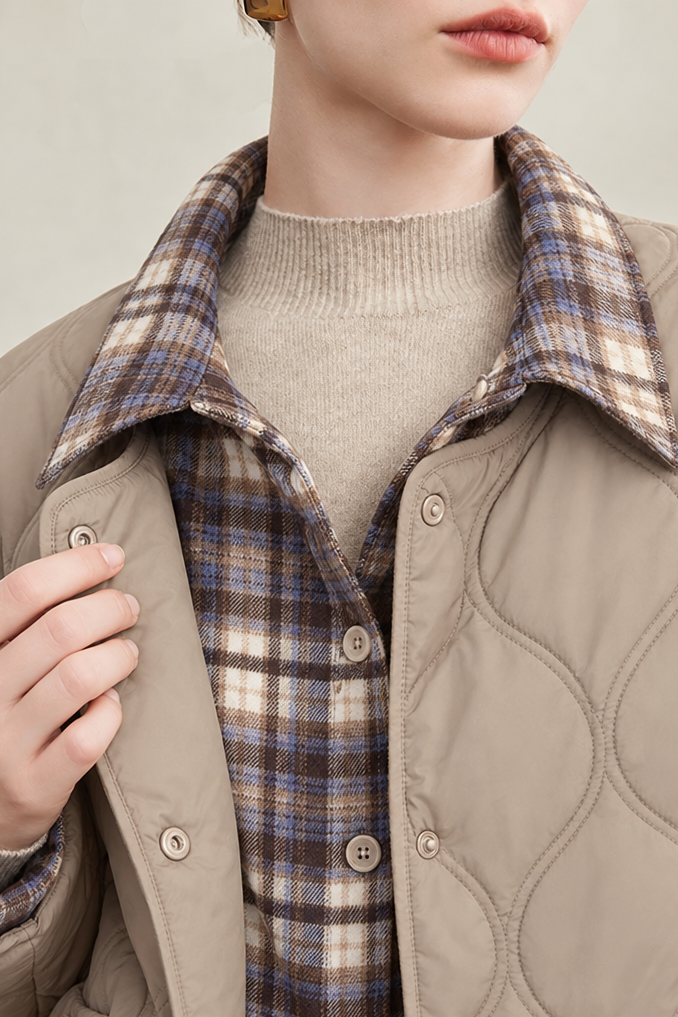 Casual Diamond Quilted Collared Padded Jacket - liwisi