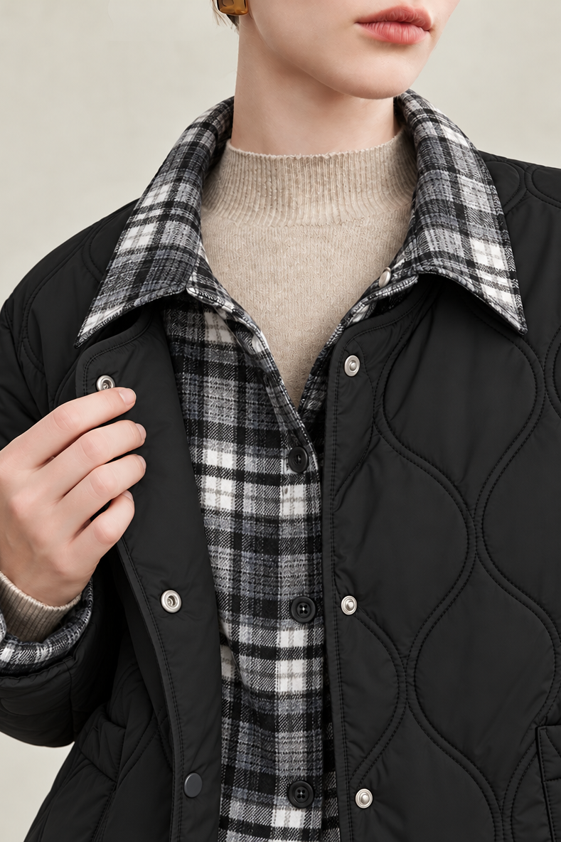 Casual Diamond Quilted Collared Padded Jacket - liwisi
